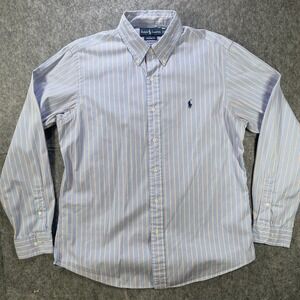 Ralph Lauren Shirt Mens 16 34/35 Blue Orange Stripe Custom Fit Button Down